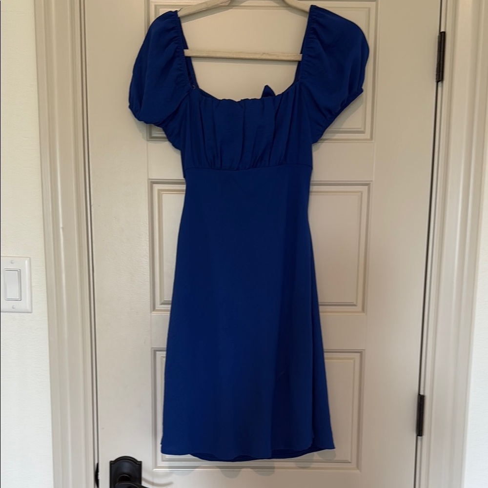 Altar'd State Blue Off-the-Shoulder Puff Sleeve Mini Dress